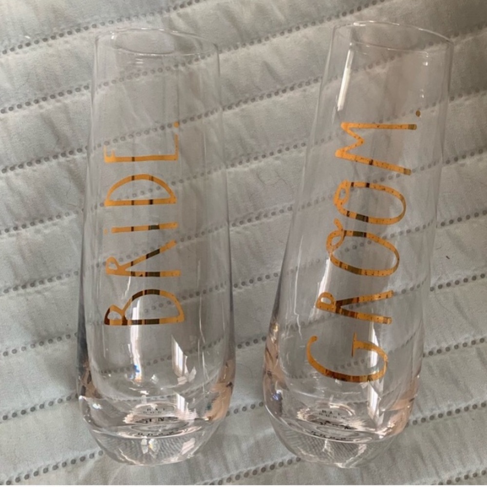 Rae Dunn Gold Bride&Groom Stemless Champagne Flute